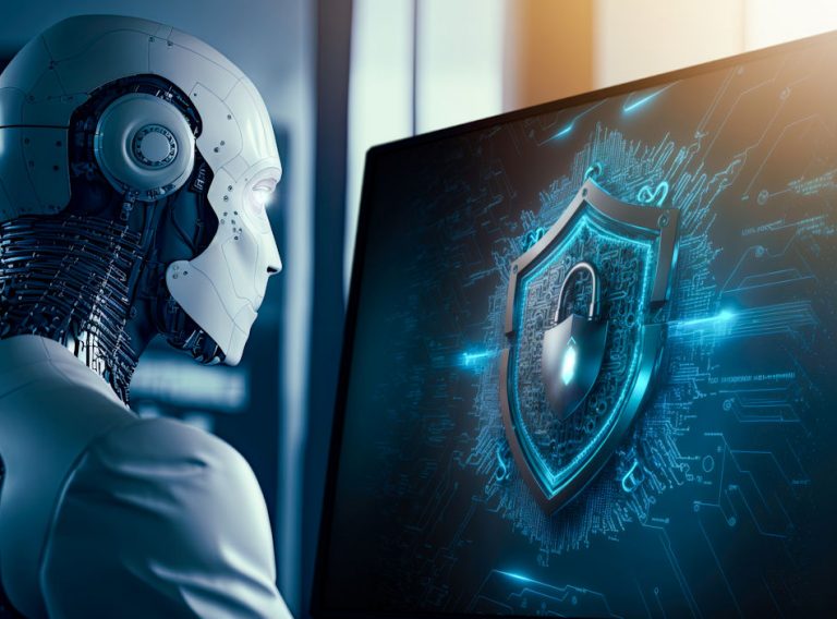 Artificial intelligence AI analysis security,encrypt data protection cybersecurity privacy business internet technology concept,3D illustration